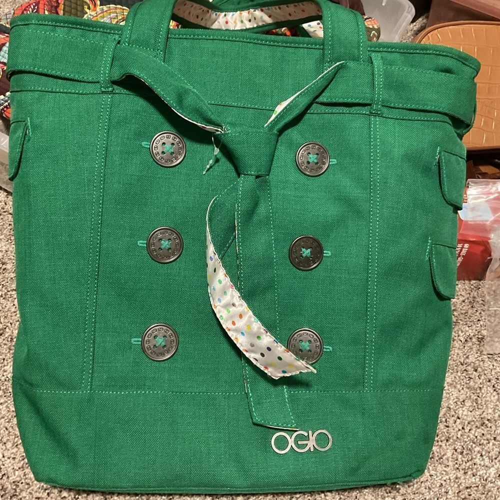 OGIO HAMPTON SOLD OUT LAPTOP BAG KELLY GREEN POLKA DOT SCHOOL BAG PREPPY TOTE